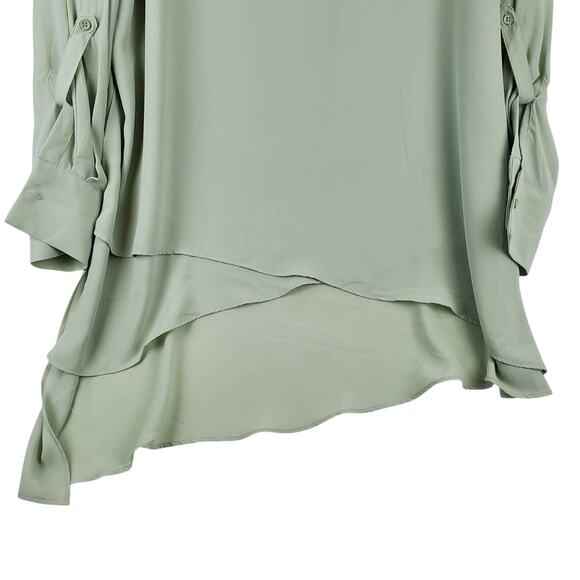 T Tahari Ivy Split Neck Pastel Green Blouse Size 1X Whimsy Fairy Tiered Glam NWT - Picture 6 of 10